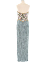 Mary McFadden Beaded Plisse Gown Dress arcadeshops.com