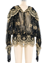 Norma Kamali Metallic Embroidered Net Blouse Top arcadeshops.com