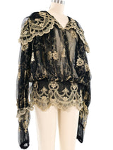 Norma Kamali Metallic Embroidered Net Blouse Top arcadeshops.com