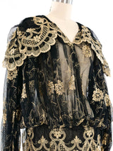 Norma Kamali Metallic Embroidered Net Blouse Top arcadeshops.com