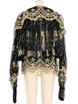 Norma Kamali Metallic Embroidered Net Blouse Top arcadeshops.com