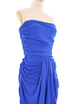 Vicky Tiel Cobalt Ruched Jersey Jumpsuit Jumpsuit arcadeshops.com