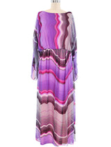 Hanae Mori Stripe Printed Silk Maxi Dress Dress arcadeshops.com