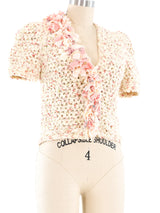 Ribbon Knit Short Sleeve Cardigan Top arcadeshops.com