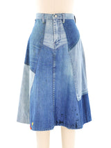 Patchwork Denim Midi Skirt Bottom arcadeshops.com