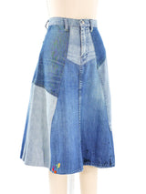Patchwork Denim Midi Skirt Bottom arcadeshops.com