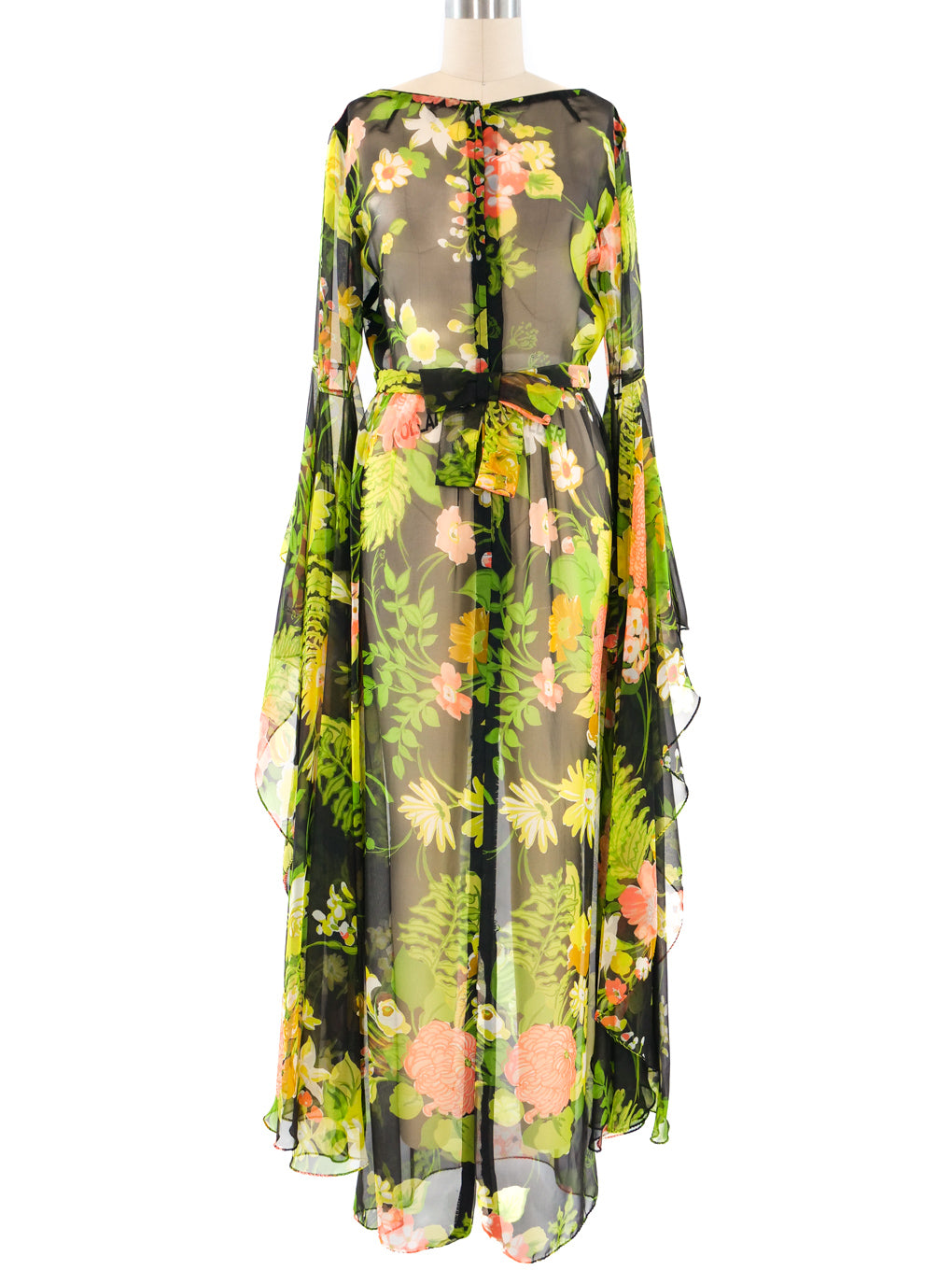 Floral Printed Angel Sleeve Chiffon Dress