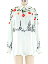 Escada Parisian Landscape Printed Silk Blouse Top arcadeshops.com