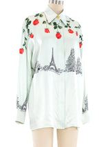 Escada Parisian Landscape Printed Silk Blouse Top arcadeshops.com