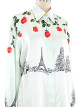 Escada Parisian Landscape Printed Silk Blouse Top arcadeshops.com