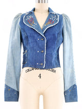 Love Melody Rhinestone Studded Patchwork Denim Jacket Jacket arcadeshops.com