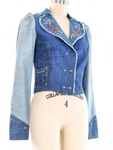 Love Melody Rhinestone Studded Patchwork Denim Jacket Jacket arcadeshops.com