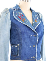 Love Melody Rhinestone Studded Patchwork Denim Jacket Jacket arcadeshops.com