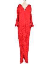 Patricia Lester Beaded Red Plisse Caftan Dress arcadeshops.com