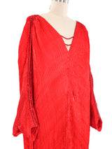 Patricia Lester Beaded Red Plisse Caftan Dress arcadeshops.com