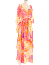 Mr. Blackwell Caped Floral Maxi Dress Dress arcadeshops.com