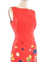 Oscar de la Renta Floral Printed Silk Ruffle Gown Dress arcadeshops.com