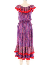 Mary McFadden Printed Ruffle Maxi Dress Dress arcadeshops.com