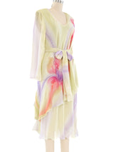 Hand Painted Floral Tiered Silk Dress Dress arcadeshops.com