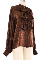 Gucci Silk Jacquard Ruffled Blouse Top arcadeshops.com