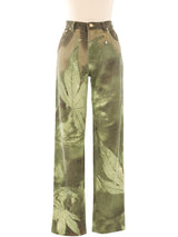 Roberto Cavalli Cannabis Printed Jeans Bottom arcadeshops.com