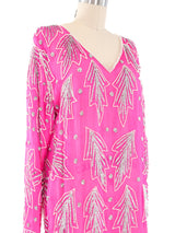 Fucshia Sequin Leaf Cocktail Dress Dress arcadeshops.com