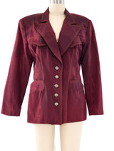 Wine Moire Button Front Blazer Jacket arcadeshops.com