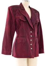 Wine Moire Button Front Blazer Jacket arcadeshops.com