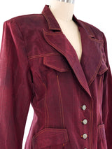 Wine Moire Button Front Blazer Jacket arcadeshops.com