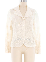 Ivory Floral Lace Blouse Top arcadeshops.com