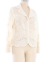Ivory Floral Lace Blouse Top arcadeshops.com