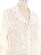 Ivory Floral Lace Blouse Top arcadeshops.com