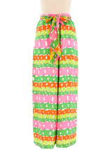 Neon Basketweave Printed Wide Leg Pants Bottom arcadeshops.com