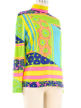Neon Op Art Printed Long Sleeve Top Top arcadeshops.com