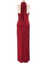 Mary McFadden Crystal Studded Pleated Gown Dress arcadeshops.com