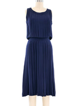 Chanel Navy Pleated Silk Tank Dress Dress arcadeshops.com