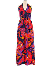 Graphic Paisley Halter Maxi Dress Dress arcadeshops.com