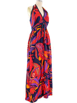 Graphic Paisley Halter Maxi Dress Dress arcadeshops.com