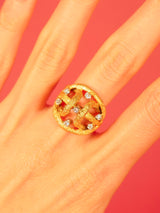 18K Mid Century Textured Diamond Set Ring Fine Jewelry arcadeshops.com