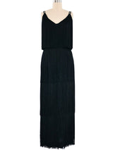 Rhinestone Accented Black Fringe Maxi Dress Dress arcadeshops.com