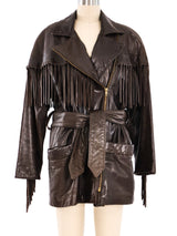 Vakko Chocolate Leather Fringed Jacket Jacket arcadeshops.com