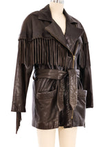 Vakko Chocolate Leather Fringed Jacket Jacket arcadeshops.com