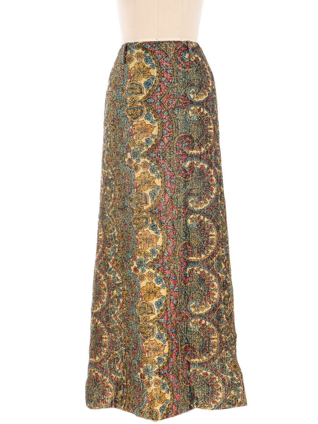 Quilted Metallic Floral Maxi Skirt