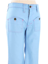 1970's Blue Contrast Stitch Flares Bottom arcadeshops.com