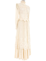 Cream Crochet Ruffled Skirt Ensemble Suit arcadeshops.com