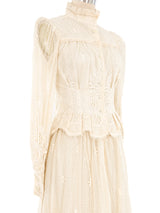 Cream Crochet Ruffled Skirt Ensemble Suit arcadeshops.com