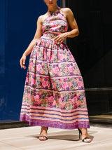 Floral Printed Silk Halter Ensemble Suit arcadeshops.com