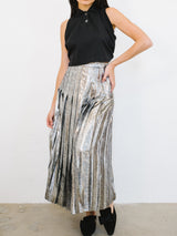 Metallic Silver Pleated Midi Skirt Bottom arcadeshops.com