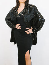 Bead Fringed Oversized Sequin Shirt Top arcadeshops.com