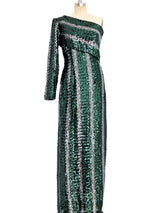 Striped Sequin One Sleeved Gown Dress arcadeshops.com